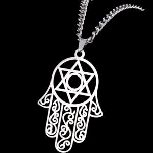 Silver Hamsa Pendant Necklace Star Of David Evil Eye Protection
